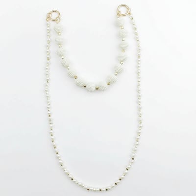 AKIBO兩接串珠包包手機掛繩-牛奶白(女款、珍珠)  / 內附AKIBO品牌手機掛片1個3