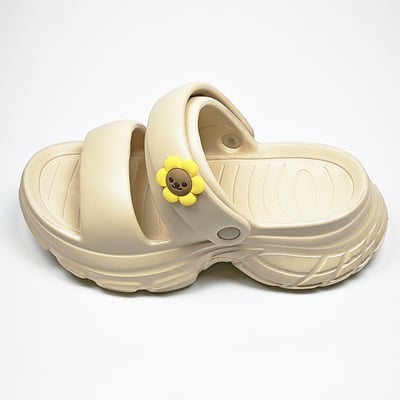 【買1送1】AKIBO澎澎雙帶厚底涼鞋-奶油白(女款、5公分厚底增高、雲朵感、輕量、兩穿、防水) / 內附AKIBO品牌鞋扣1個。現在買再送鞋扣組(不挑款)15