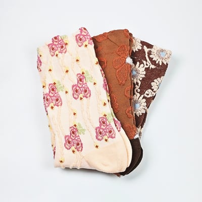 AKIBO秋日森語花影中筒襪(三件組)-女款