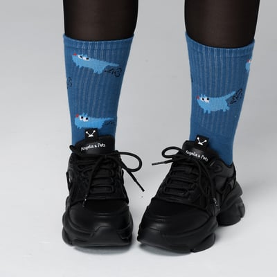 Angelia&Pets緹花滿版襪-藍2