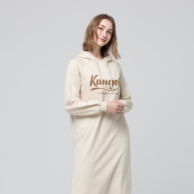 KANGOL袋鼠連帽洋裝-米白1