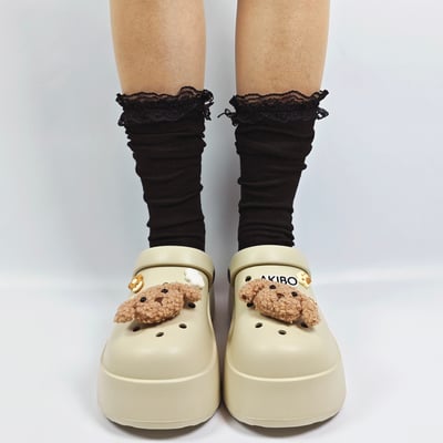【買1送1】AKIBO極簡厚底洞洞鞋-奶油白(女款、寬楦、耐走、兩穿、防水) / 內附AKIBO品牌鞋扣1個。現在買再送鞋扣組(不挑款)9