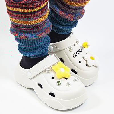 【買1送1】AKIBO波浪厚底洞洞鞋-牛奶白(女款、6公分厚底增高、輕量、兩穿、防水) / 內附AKIBO品牌鞋扣1個。現在買再送鞋扣組(不挑款)13