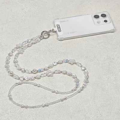 AKIBO雪花舞曲包包手機掛繩-淨透白(女款、水晶) / 內附AKIBO品牌手機掛片1個5