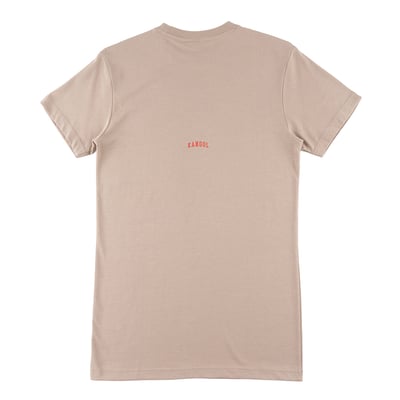 KANGOL女款圓領長版T-卡其2