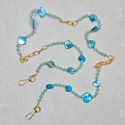 AKIBO森系琉璃包包手機掛繩-珊瑚藍(中性款、琉璃) / 內附AKIBO品牌手機掛片1個3