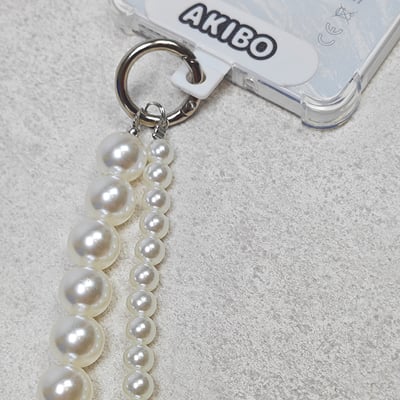 AKIBO兩接珍珠包包手機掛繩-牛奶白(女款、珍珠)  / 內附AKIBO品牌手機掛片1個7