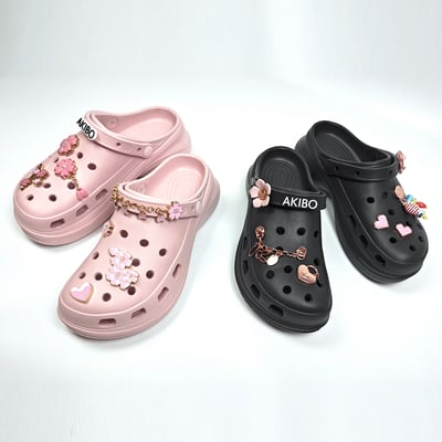 【買1送1】AKIBO厚底洞洞鞋-經典黑(女款、6公分厚底增高、寬楦、輕量、兩穿、防水) / 內附AKIBO品牌鞋扣1個。現在買再送鞋扣組(不挑款)18