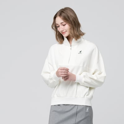 KANGOL袋鼠小Logo女款半開襟上衣-白2