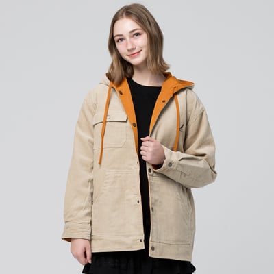 KANGOL袋鼠中性雙面燈芯絨防潑水外套-卡其(男女共款)2