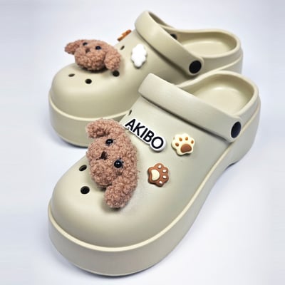 【買1送1】AKIBO極簡厚底洞洞鞋-奶油白(女款、寬楦、耐走、兩穿、防水) / 內附AKIBO品牌鞋扣1個。現在買再送鞋扣組(不挑款)1