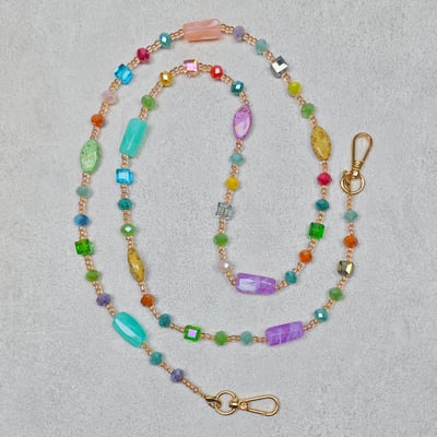 AKIBO波西米亞寶石包包手機掛繩-多彩 (中性款、琉璃)  / 內附AKIBO品牌手機掛片1個3