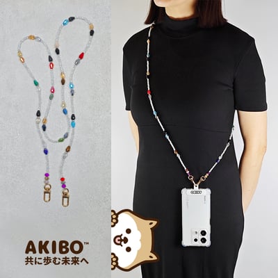 AKIBO波西米亞彩珠包包手機掛繩-多彩(中性款、水晶)  / 內附AKIBO品牌手機掛片1個1