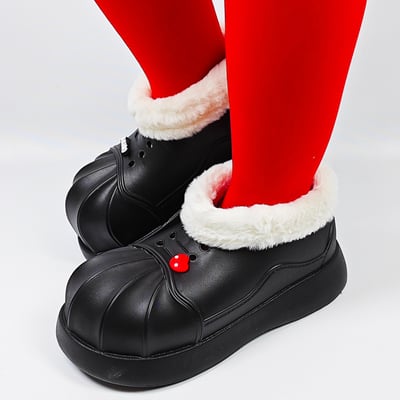 【買1送1】AKIBO毛毛洞洞短靴-經典黑(女款、4公分厚底增高、雲朵感、輕量、保暖) / 內附AKIBO品牌鞋扣2個。現在買再送鞋扣組(不挑款)13