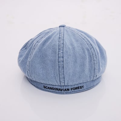 SCANDINAVIAN FOREST北歐小刺蝟水洗刺繡丹寧報童帽-水洗牛仔藍