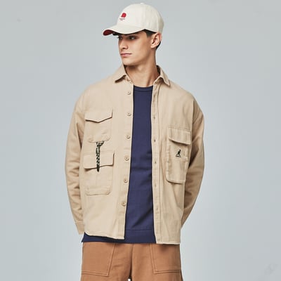 KANGOL袋鼠工裝口袋襯衫外套-卡其3