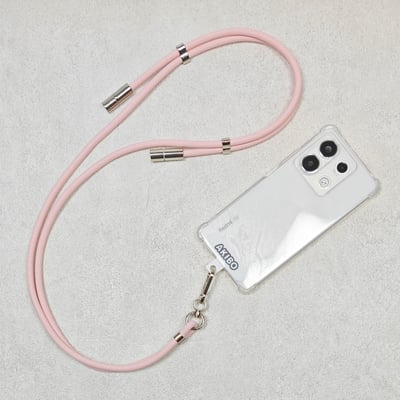AKIBO時尚充電手機掛繩-櫻花粉(中性款、快充、可調節、耐磨、耐重、TYPE-C to TYPE-C) / 內附AKIBO品牌手機掛片1個3