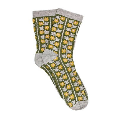 AKIBO日系碎花拼色中筒襪(三件組)-女款14