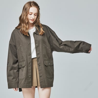 KANGOL袋鼠復古口袋襯衫外套-鐵灰3