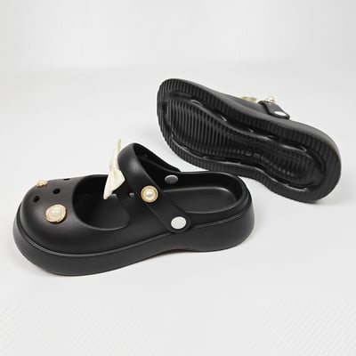 【買1送1】AKIBO瑪莉珍洞洞鞋-經典黑(女款、4.5公分厚底增高、雲朵感、輕量、兩穿、防水) / 內附AKIBO品牌鞋。現在買再送鞋扣組(不挑款)扣1個7