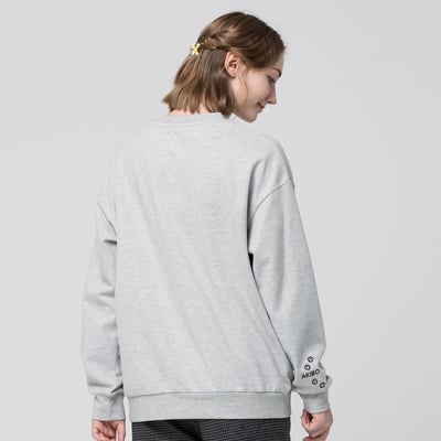 AKIBO日系落肩立體繡大學T-質感灰(男女共款)3