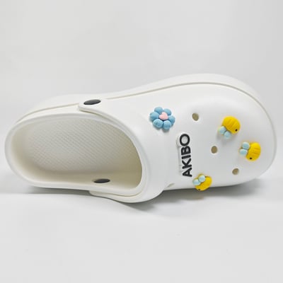 【買1送1】AKIBO極簡厚底洞洞鞋-牛奶白(女款、寬楦、耐走、兩穿、防水)/ 內附AKIBO品牌鞋扣1個。現在買再送鞋扣組(不挑款)13