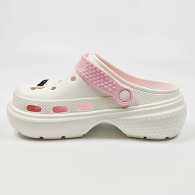 【買1送1】AKIBO點點厚底洞洞鞋-牛奶白(女款、5公分厚底增高、寬楦、雲朵感、輕量、兩穿、防水) / 內附AKIBO品牌鞋扣1個。現在買再送鞋扣組(不挑款)15