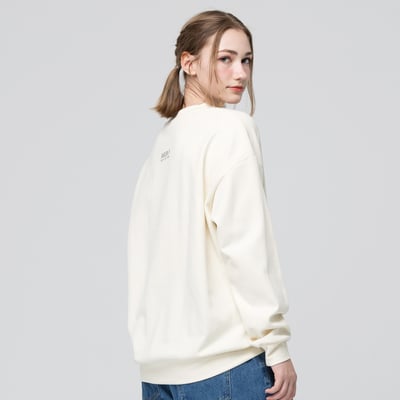 AKIBO日系落肩毛巾繡大學T-奶油白(男女共款)4