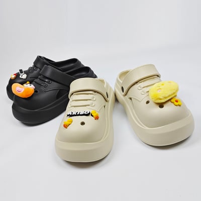 【買1送1】AKIBO小木偶洞洞鞋-奶油白(中性款、5公分厚底增高、輕量、兩穿、防水) / 內附AKIBO品牌鞋扣1個。現在買再送鞋扣組(不挑款)19