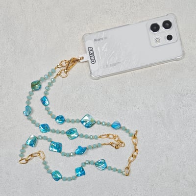 AKIBO森系琉璃包包手機掛繩-珊瑚藍(中性款、琉璃) / 內附AKIBO品牌手機掛片1個4