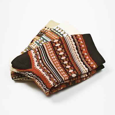 AKIBO民族風織紋中筒襪(三件組)-中性款