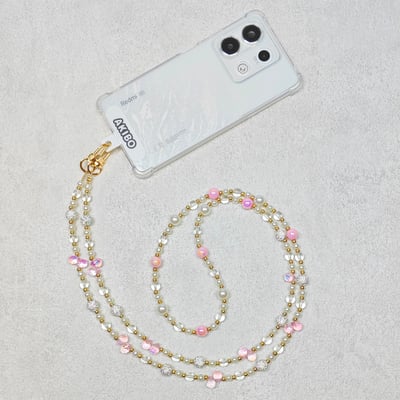 AKIBO巴洛克彩珠包包手機掛繩-櫻花粉(女款、水晶) / 內附AKIBO品牌手機掛片1個4
