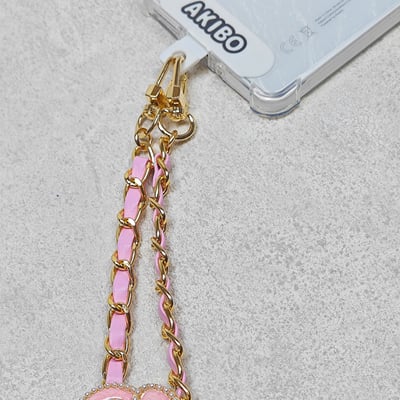 AKIBO皮革花漾包包手機掛繩-櫻花粉(女款、金屬) / 內附AKIBO品牌手機掛片1個6
