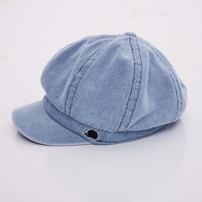 SCANDINAVIAN FOREST北歐小刺蝟水洗刺繡丹寧報童帽-水洗牛仔藍