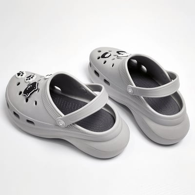 【買1送1】AKIBO厚底洞洞鞋-質感灰(女款、6公分厚底增高、寬楦、輕量、兩穿、防水) / 內附AKIBO品牌鞋扣1個。現在買再送鞋扣組(不挑款)5