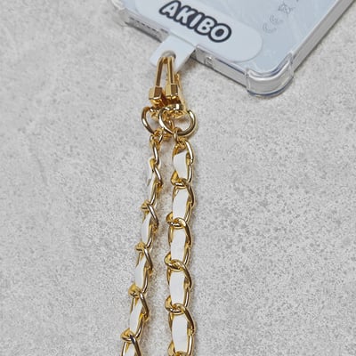 AKIBO皮革花漾包包手機掛繩-牛奶白(女款、金屬) / 內附AKIBO品牌手機掛片1個5