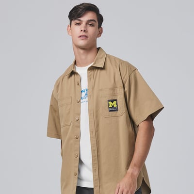 NCAA密西根大學Michigan織標工裝襯衫-卡1