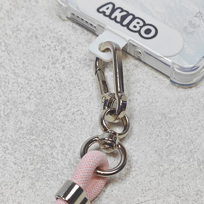 AKIBO時尚充電手機掛繩-櫻花粉(中性款、快充、可調節、耐磨、耐重、TYPE-C to TYPE-C) / 內附AKIBO品牌手機掛片1個4