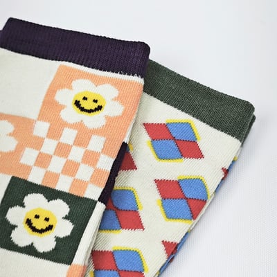 AKIBO花漾幾何中筒襪(兩件組)-中性款