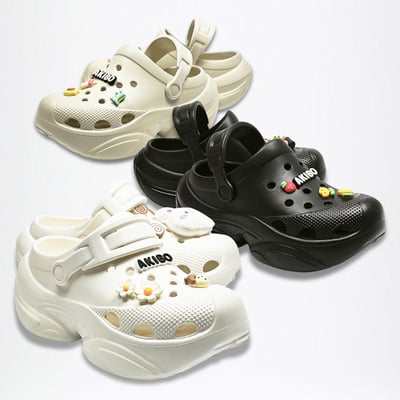 【買1送1】AKIBO搖滾老爹洞洞鞋-牛奶白(女款、6公分厚底增高、輕量、兩穿、防水) / 內附AKIBO品牌鞋扣1個。現在買再送鞋扣組(不挑款)21