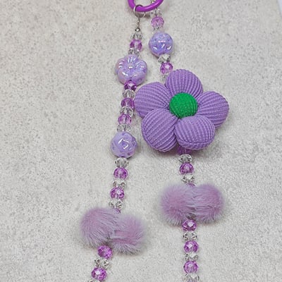 AKIBO珠光雪羽包包手機掛繩-薰衣紫(女款、水晶) / 內附AKIBO品牌手機掛片1個7