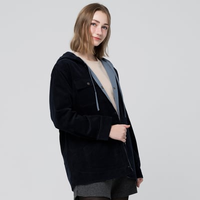 KANGOL袋鼠中性雙面燈芯絨防潑水外套-深藍(男女共款)3