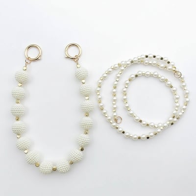 AKIBO兩接串珠包包手機掛繩-牛奶白(女款、珍珠)  / 內附AKIBO品牌手機掛片1個5