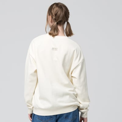 AKIBO日系落肩毛巾繡大學T-奶油白(男女共款)2