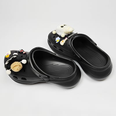 【買1送1】AKIBO厚底洞洞鞋-經典黑(女款、6公分厚底增高、寬楦、輕量、兩穿、防水) / 內附AKIBO品牌鞋扣1個。現在買再送鞋扣組(不挑款)5