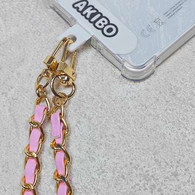 AKIBO皮革花漾包包手機掛繩-櫻花粉(女款、金屬) / 內附AKIBO品牌手機掛片1個5