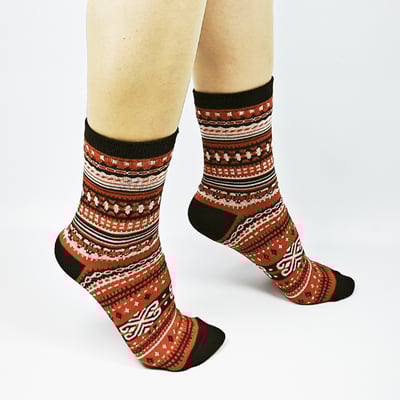 AKIBO民族風織紋中筒襪(三件組)-中性款