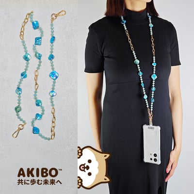 AKIBO森系琉璃包包手機掛繩-珊瑚藍(中性款、琉璃) / 內附AKIBO品牌手機掛片1個1