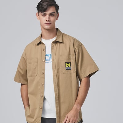 NCAA密西根大學Michigan織標工裝襯衫-卡4