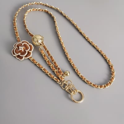 AKIBO金球花漾包包手機可調掛繩-焦糖咖(女款、金屬)  / 內附AKIBO品牌手機掛片1個3